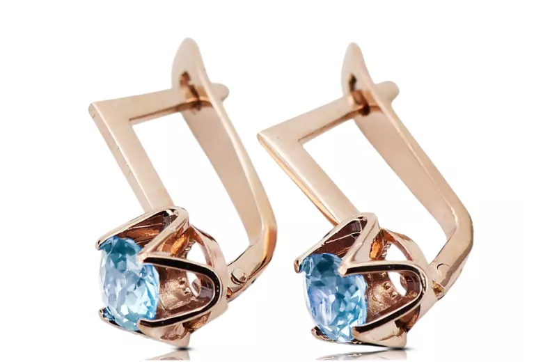 Earrings Vintage style Aquamarine Original Vintage 14K Rose Gold vec005r